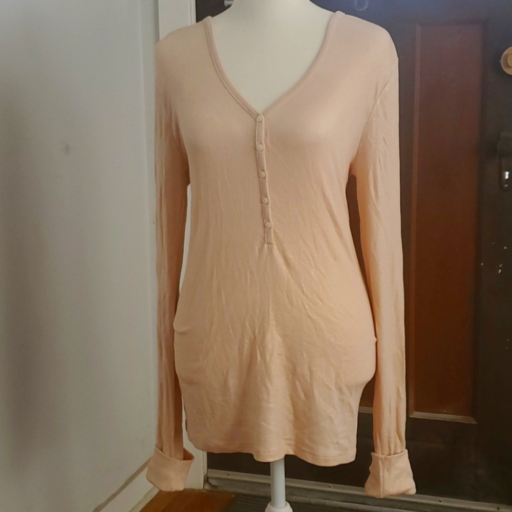 Gap shimmery rose gold long sleeve Henley tee